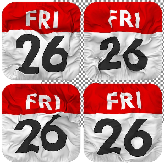 Vigésimo Sexto Viernes 26 Fecha Calendario Icono Aislado Cuatro Estilo Ondulado Textura De Protuberancia Representación 3D
