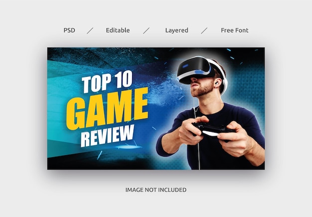 Vignette YouTube de revue de jeu et modèle de bannière Web PSD
