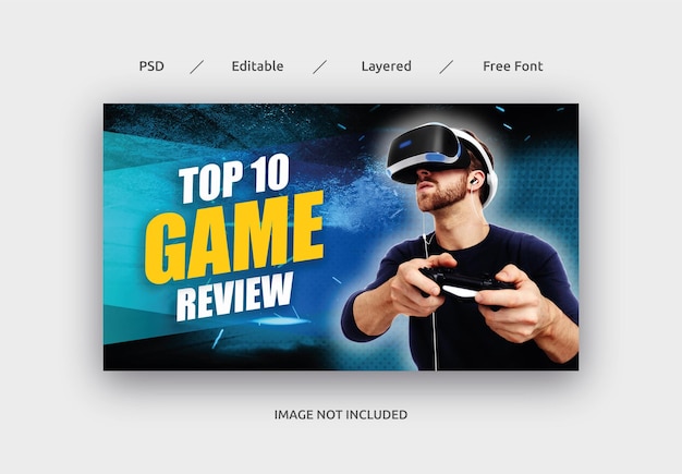 PSD vignette youtube de revue de jeu et modèle de bannière web psd