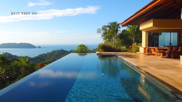 PSD villa de luxe avec vue sur l'océan et piscine à l'infini
