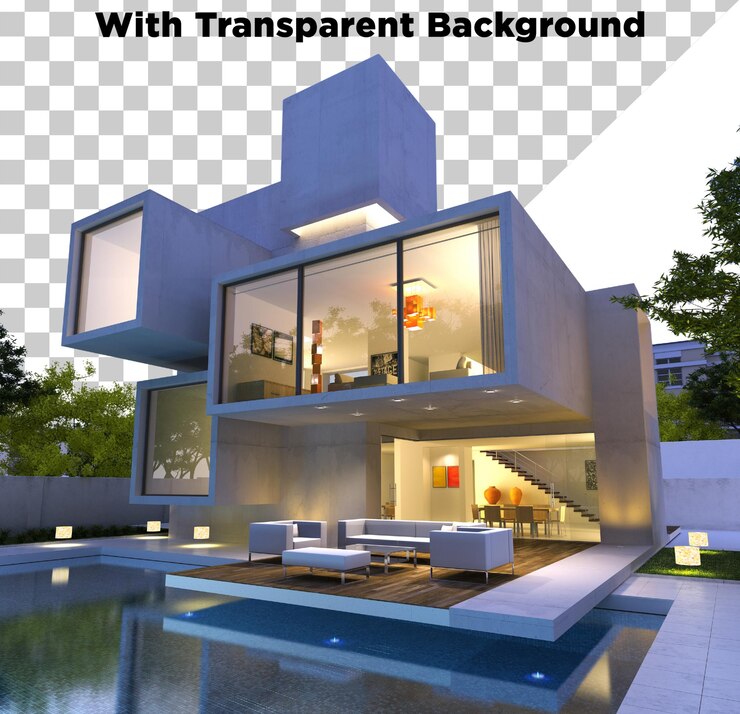 PSD villa ou maison de luxe sur un design architectural moderne png psd isolé sur un fond transparent