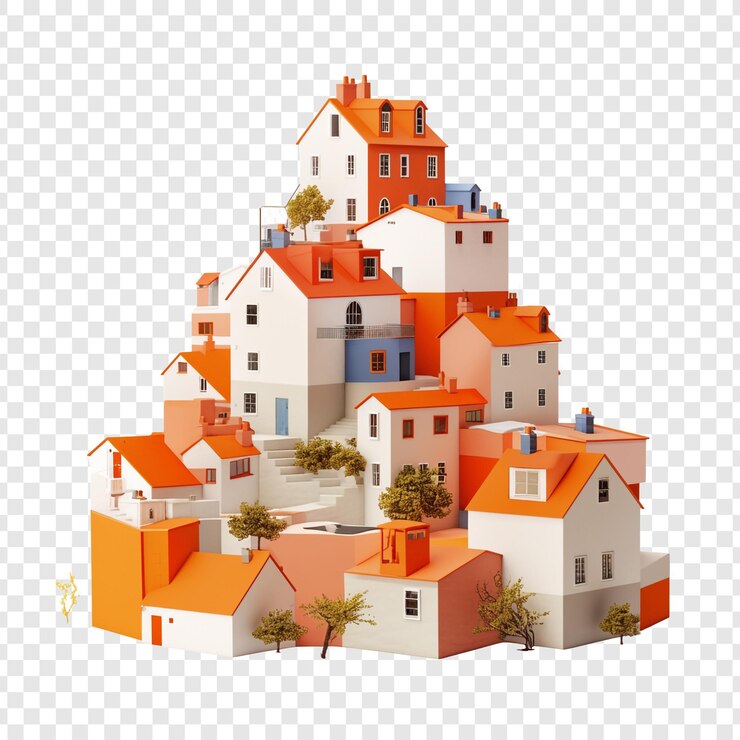 PSD villaggio in miniatura con case colorate