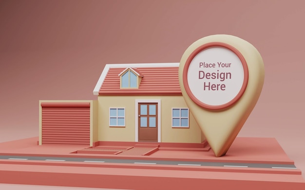 Ville de dessin animé avec maquette de pointeur de carte rendu 3D