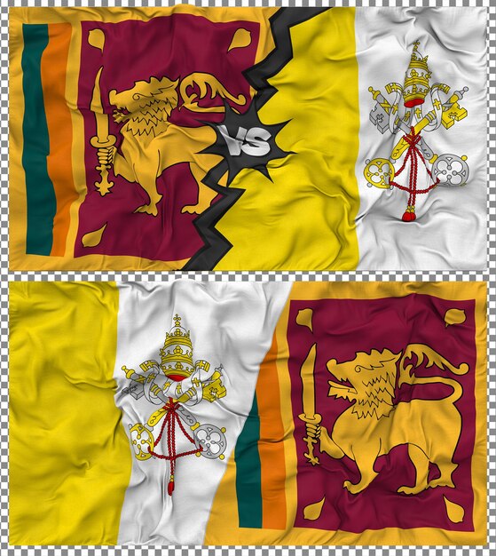 La ville du Vatican contre le Sri Lanka Half Combined Flag Cloth Bump Texture Rendering 3D