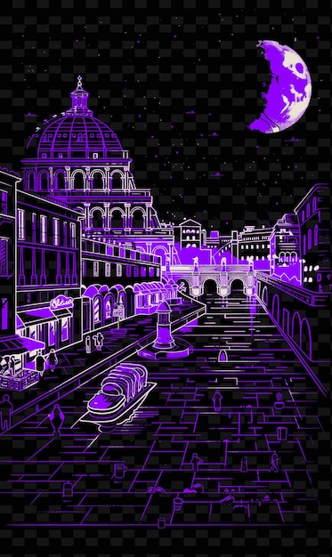 Une Ville Est éclairée Par Une Lune Violette Et Les Mots La Ville De Venise