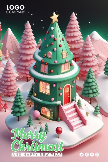 Ville De Noël Joyeux Noël Et Bonne Année Concept 3d Homme De Neige Maisons Stands Et Sapins