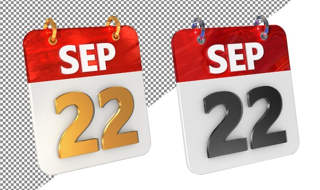 PSD vingt-deuxième 22 septembre date icône 3d isolée amplificateur doré glossy rendering 3d