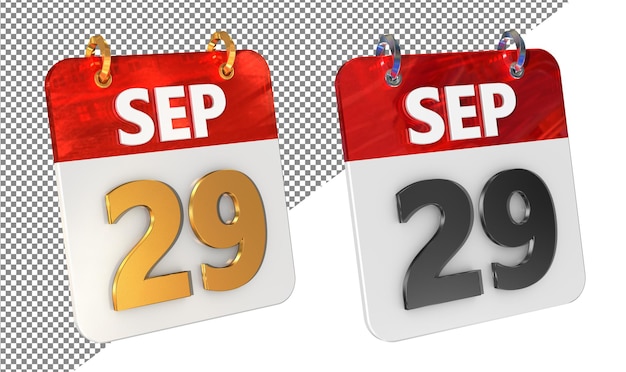PSD vingt-neuf 29 septembre date icône 3d isolée amplificateur doré glossy rendering 3d