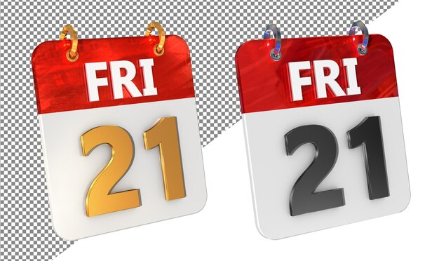 Vingt et premier vendredi 21ème date Icône 3D isolée Amplificateur doré Glossy Rendering 3D