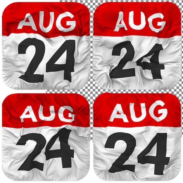 PSD vingt-quatrième 24 août date icône de calendrier isolé quatre style d'onde texture de bosse rendu 3d