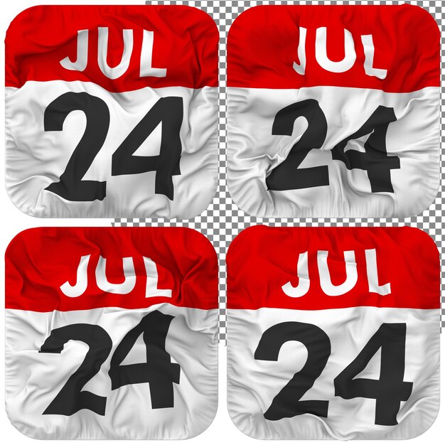 PSD vingt-quatrième 24 juillet date icône de calendrier isolé quatre style d'onde texture de bosse rendu 3d