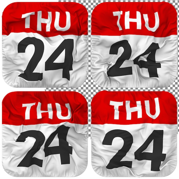 Vingt-quatrième 24e jeudi Date Calendrier Icône Isolée Quatre Waving Style Bump Texture 3D Rendering