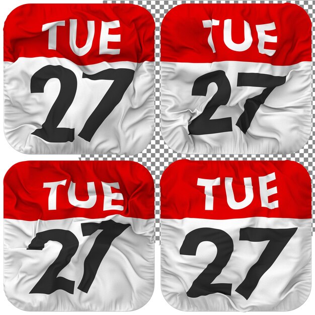Vingt-septième 27e mardi Date calendrier icône isolé quatre Style de ondulation bosse Texture rendu 3D