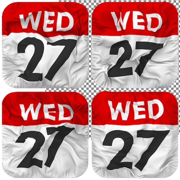 Vingt-septième 27e mercredi Date calendrier icône isolé quatre Style de ondulation bosse Texture 3D Render