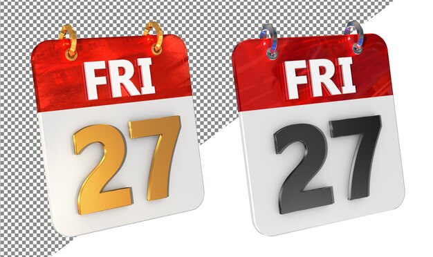 Vingt-septième 27e vendredi Date Icône 3D isolée Amplificateur doré Glossy Rendering 3D
