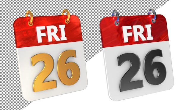 Vingt-six-sixième vendredi date Icône 3D isolée Amplificateur doré Glossy Rendering 3D