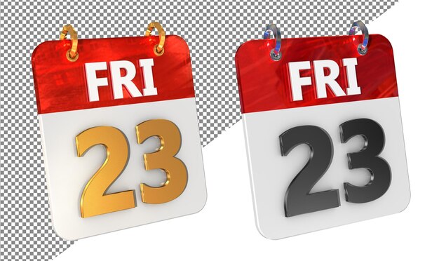 Vingt-trois 23ème vendredi Date Icône 3D Isolée Amplificateur or Glossy Rendering 3D