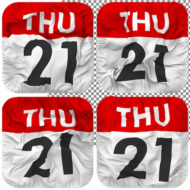 Vingt-et-unième 21e jeudi Date calendrier icône isolé quatre style ondulant texture bosse rendu 3d