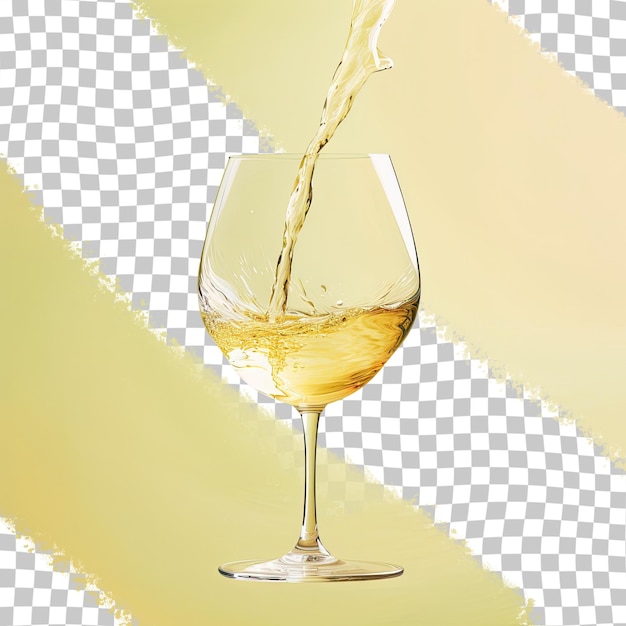 PSD vinho branco sendo derramado em um copo contra um fundo transparente