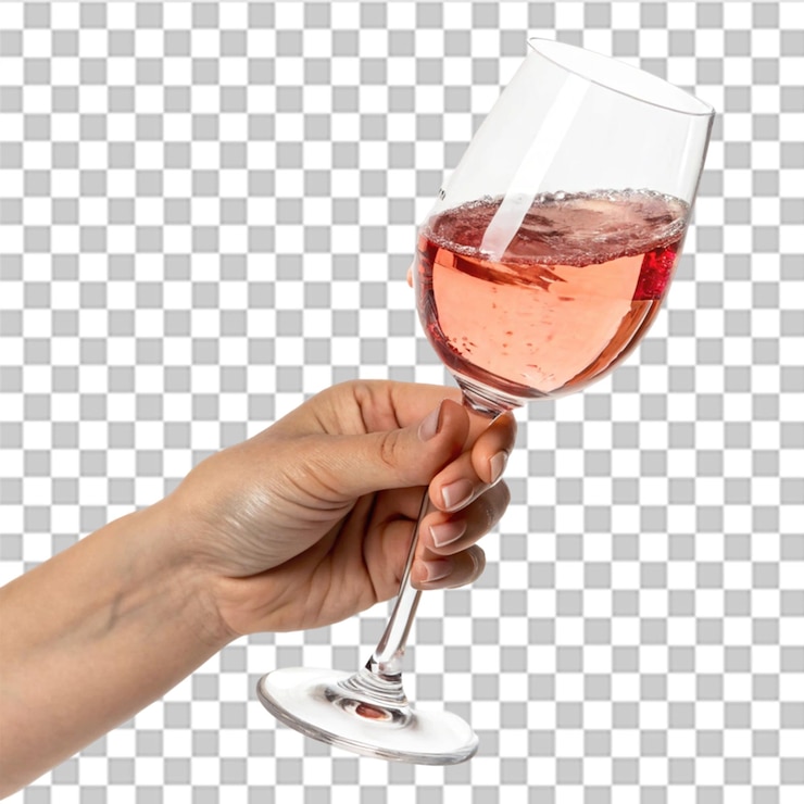 PSD vino de rosas en la mano aislado sobre un fondo transparente