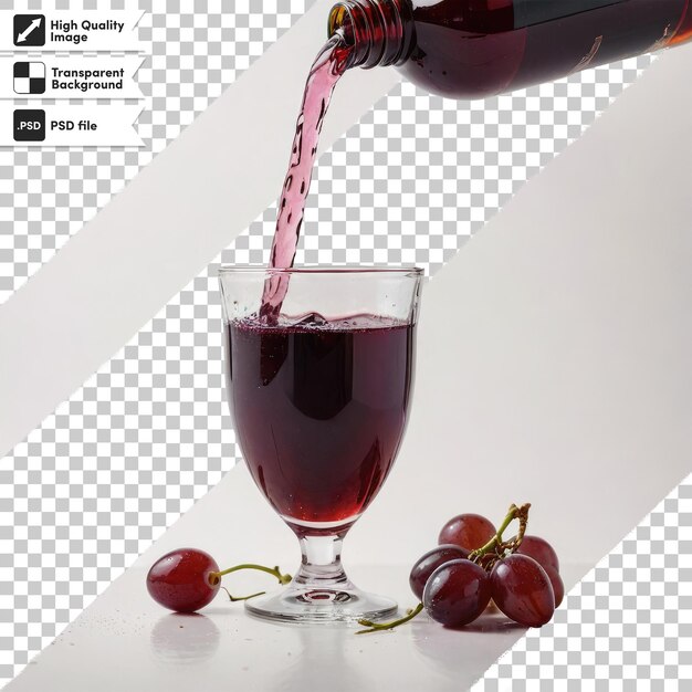 PSD vino tinto psd vertido en vaso con uvas sobre un fondo transparente con capa de máscara editable