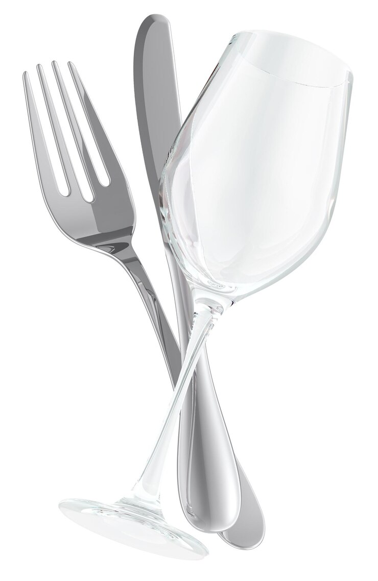 PSD vino de vidrio con tenedor y cuchillo renderizado en 3d aislado sobre un fondo transparente