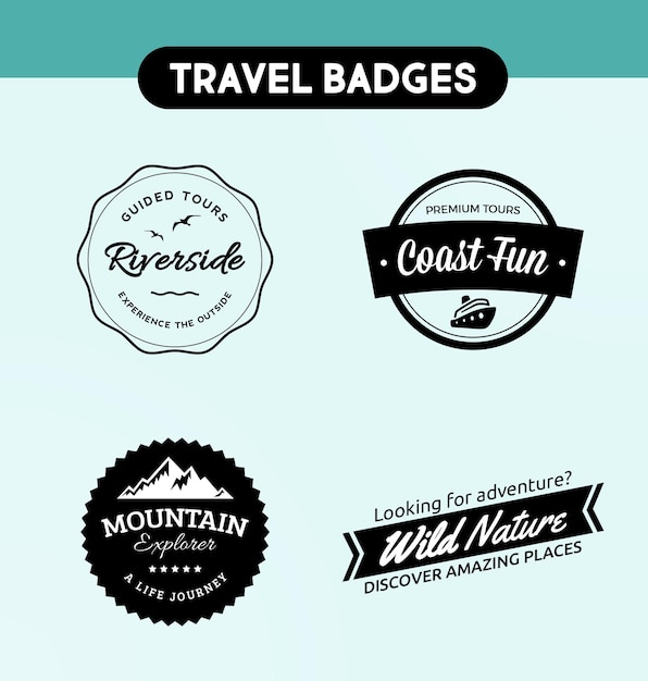 Vintage-Abzeichen-Logos für Reise-Touren und Urlaubsabenteuer