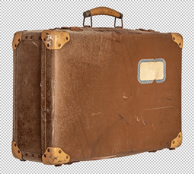 Vintage brauner Koffer mit Holzgriff, Metalldetails, leeres Etikett