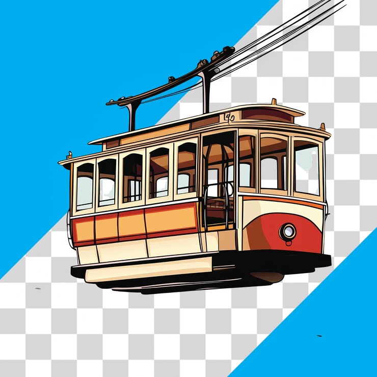 PSD vintage cable car on blue background