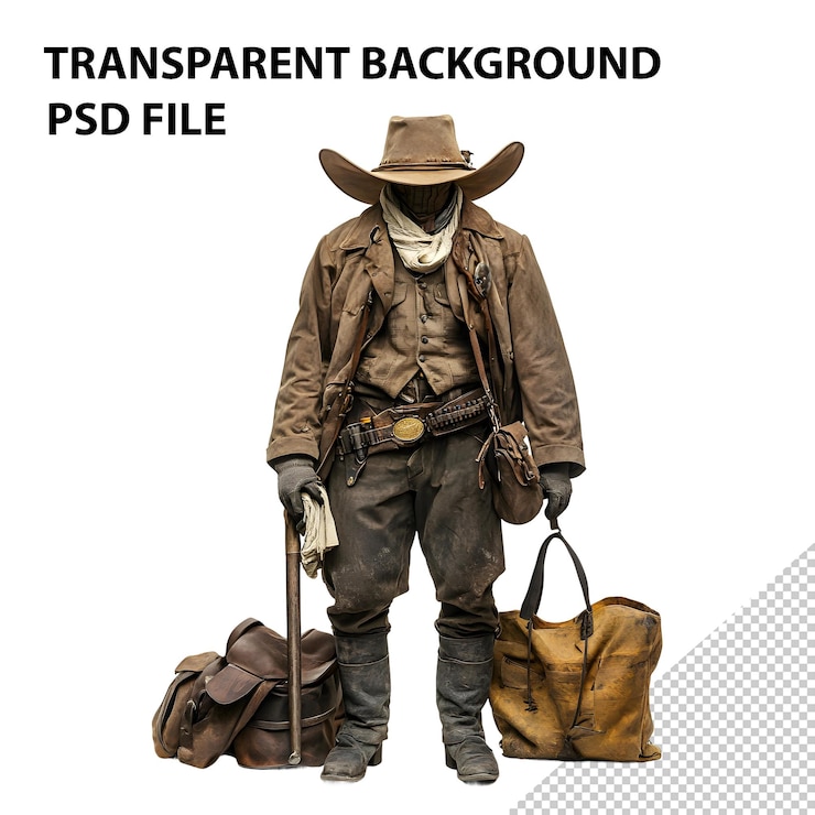 PSD vintage cowboy with bags
