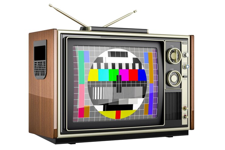 PSD vintage-fernseher mit testkarte tv 3d-rendering isoliert auf durchsichtigem hintergrund