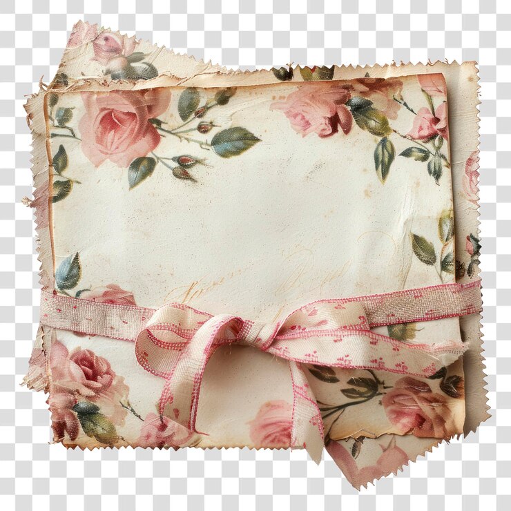 PSD vintage floral fabric with ribbon