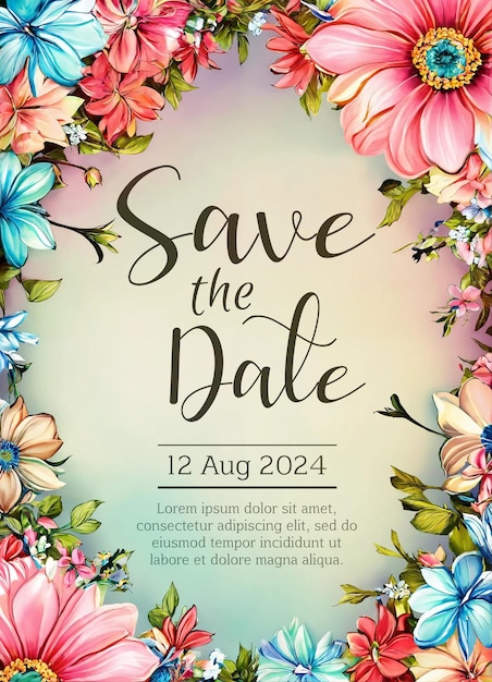 PSD vintage et floral gardez la date des dessins pour des invitations élégantesmouches à thème floral et papillon wed