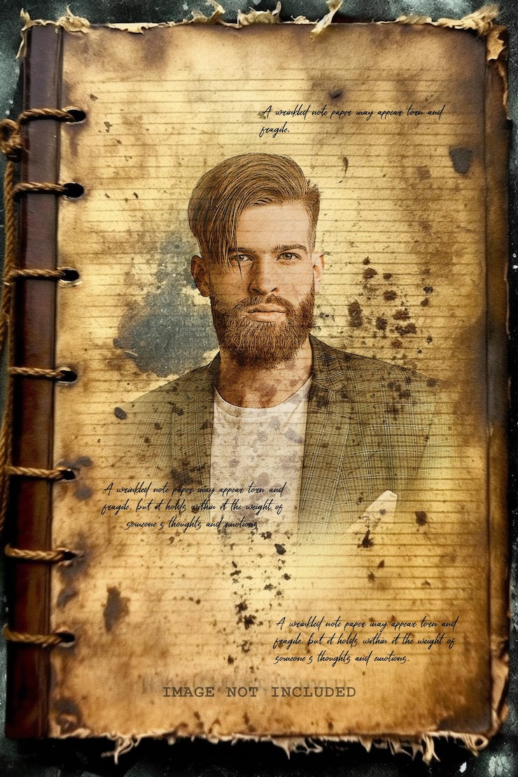 PSD vintage foglio bianco di un vecchio notebook foto effetto psd