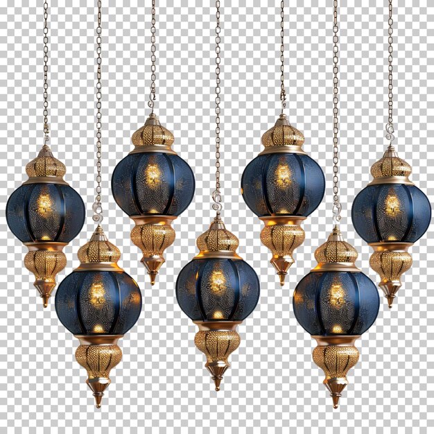 PSD vintage gold arabische und ramadan-lampen mit leuchtenden kerzen, die auf durchsichtigem hintergrund isoliert sind