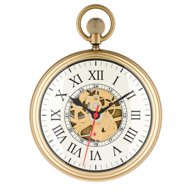 Vintage Golden Pocket Watch rendu 3D isolé sur un fond transparent