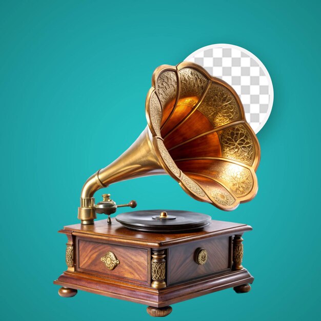 Vintage-gramophone mit holzkiste