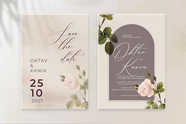 Vintage hochzeitseinladung mit braun rose002