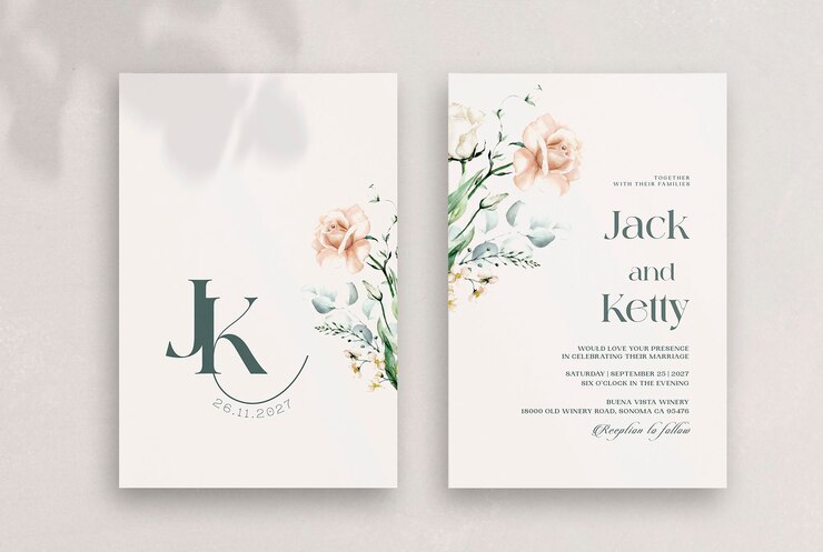 PSD vintage hochzeitseinladungsschablone mit fantastischer blumenwasserfarbe