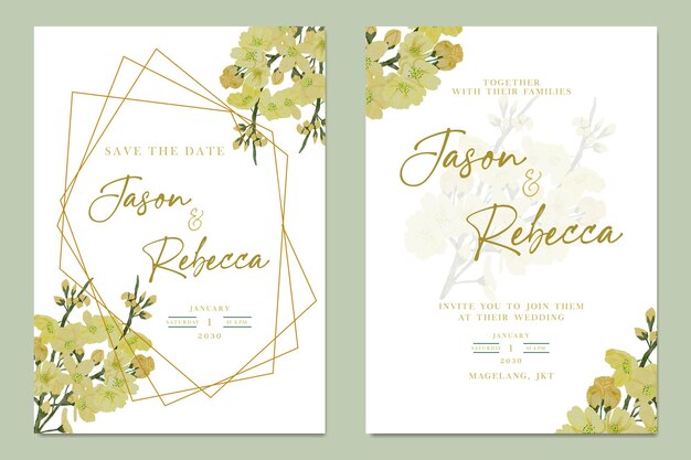 Vintage Hochzeitseinladungsvorlage mit Blume Premium Psd