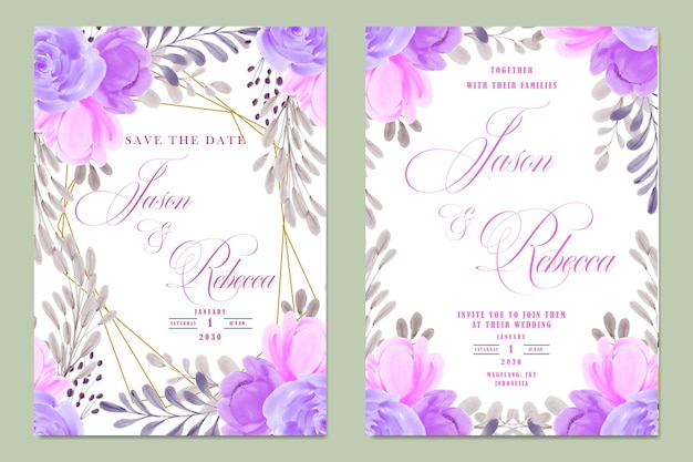 Vintage Hochzeitseinladungsvorlage mit Blume Premium Psd