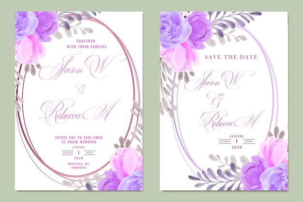 Vintage Hochzeitseinladungsvorlage mit Blume Premium Psd