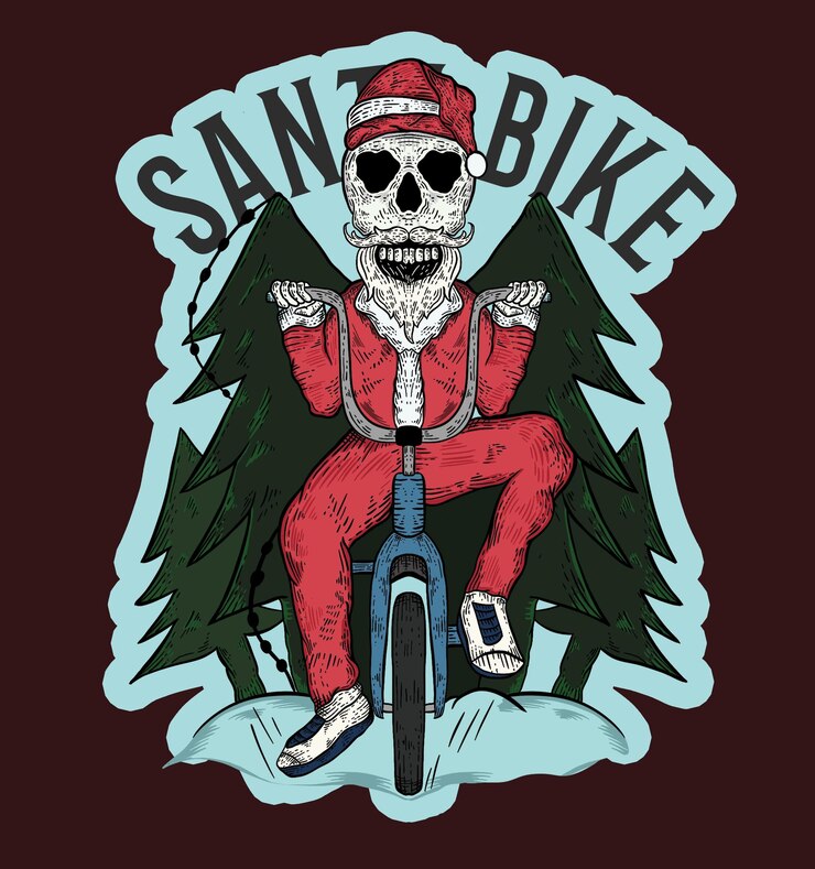 PSD vintage illustration of santa skull riding a lowrider bike
