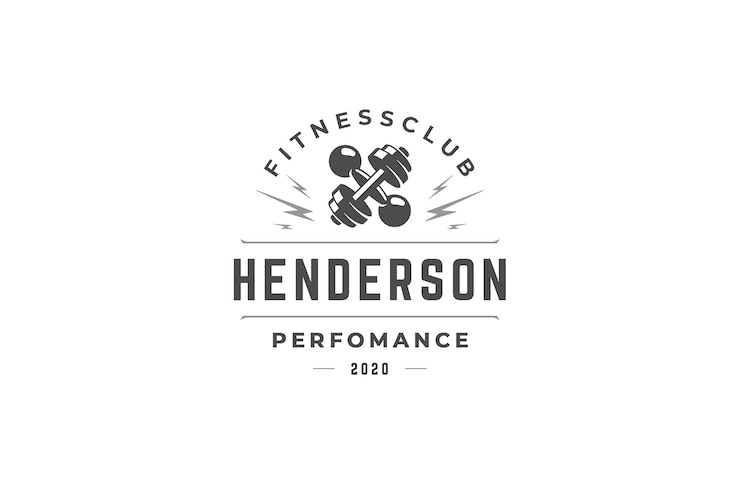PSD vintage-logo-design-vorlage für einen fitness-club mit gekreuzten hanteln mit platz für text