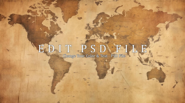 PSD vintage map of the world 1733