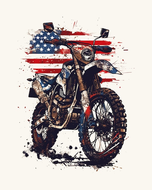 PSD vintage-motorrad mit einer amerikanischen flaggenschilder-design-vorlage