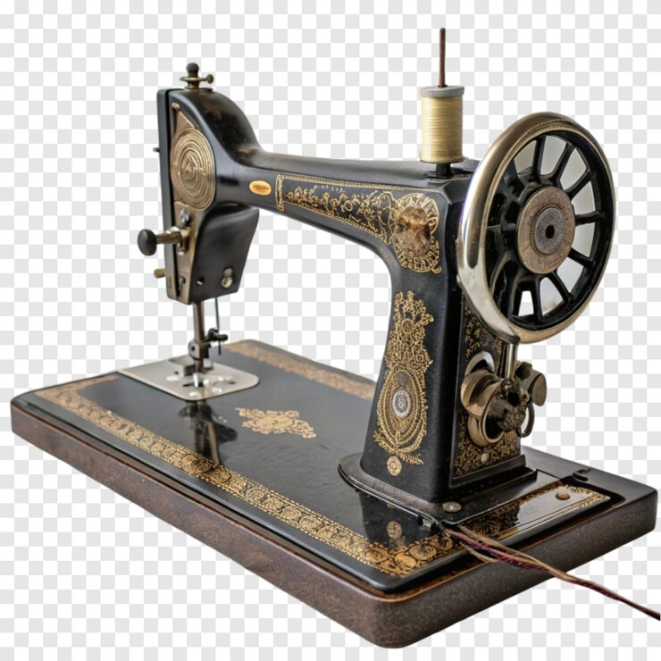 PSD vintage-nähmaschine mit kunstvollem design, isoliert auf durchsichtigem weißen hintergrund