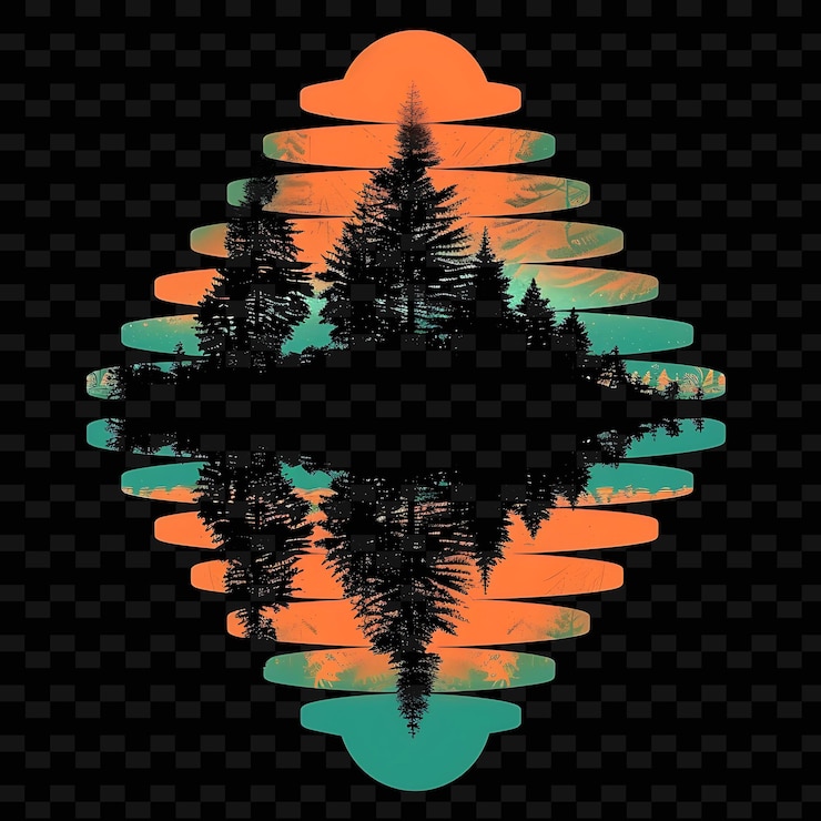 PSD vintage neon retro forest dentro de una silueta zigzag landsca png y2k diseños inspirados en cuentos de hadas