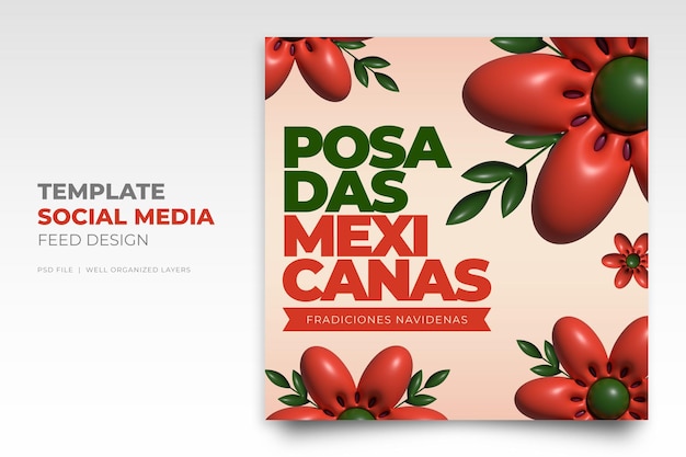 Vintage posadas mexicanas social media post mit 3d-renderelementen