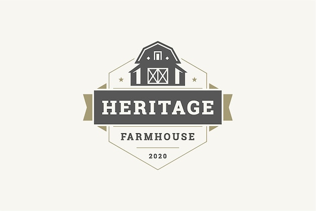 Vintage-Premium-Bauernhäuser geometrische polygonale Logo-Design-Vorlage mit dekorativem Band